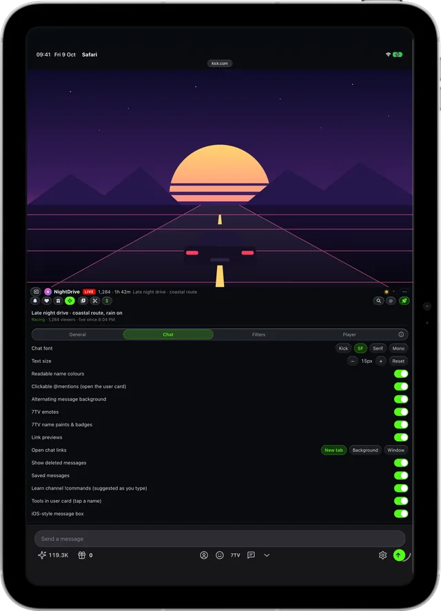 Kickon in Safari on an iPad: Everything in one place