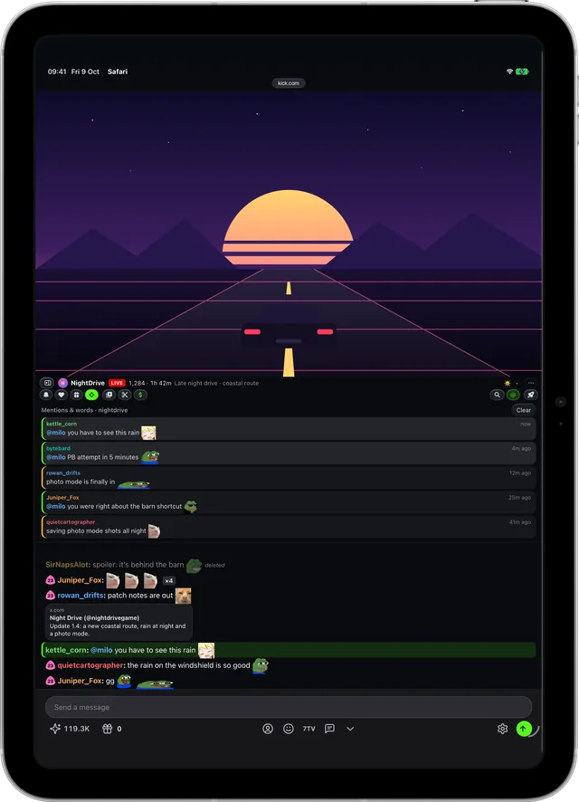 Kickon in Safari on an iPad: Never miss a mention