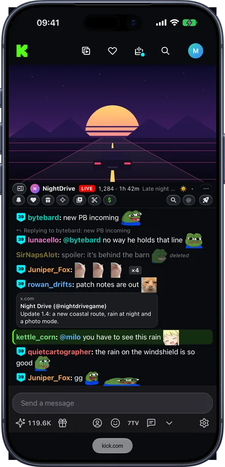 Kickon in Safari on an iPhone: A chat you can follow