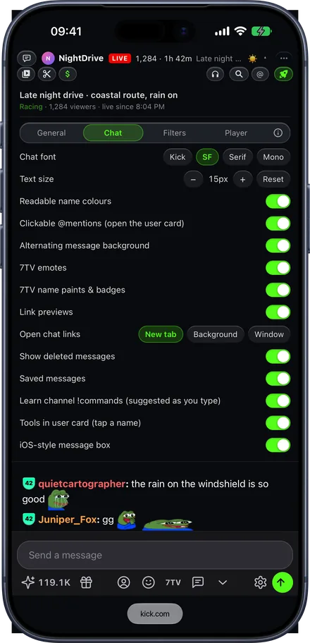 Kickon in Safari on an iPhone: Everything in one place