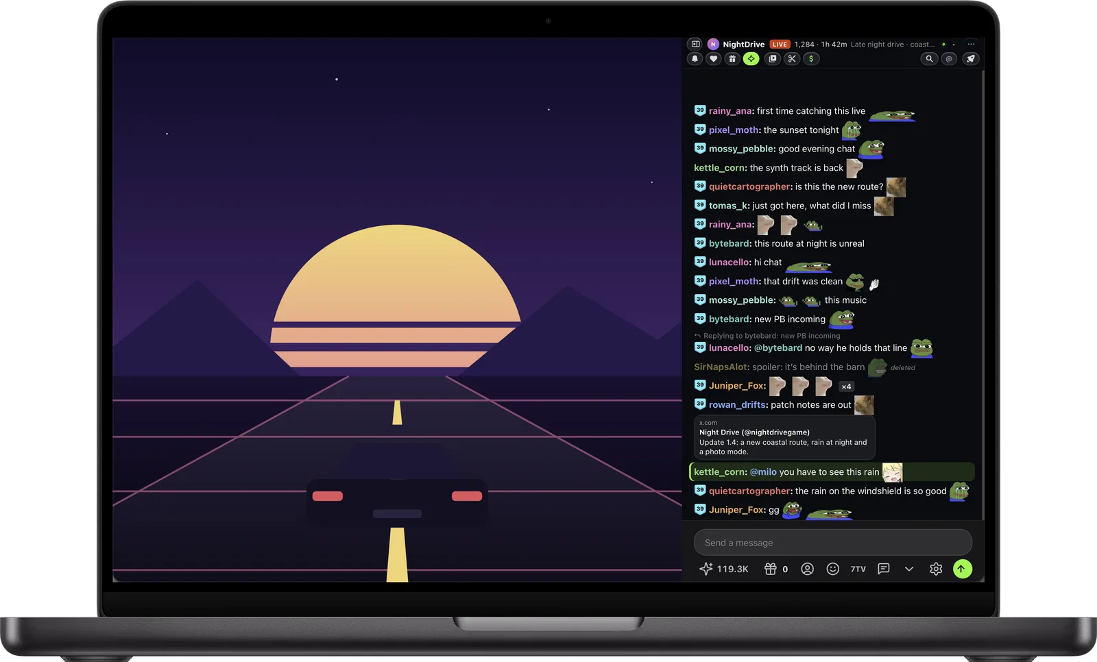 Kickon in Safari on a Mac: A chat you can follow